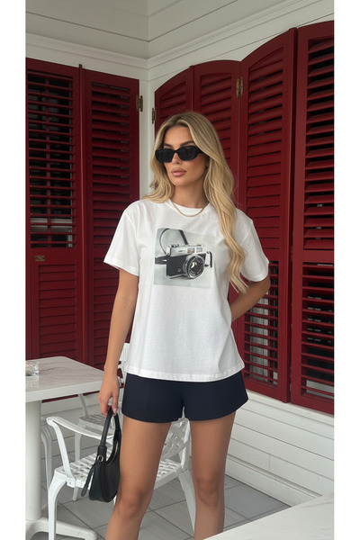 DAME Tricou supradimensionat din bumbac organic cu imprimeu fotografic pentru...
