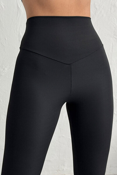 CRNSSWİMWEAR Γυναικείο μαύρο κολάν ψηλόμεσο με εφέ σύσφιξης, καθημερινό και α...