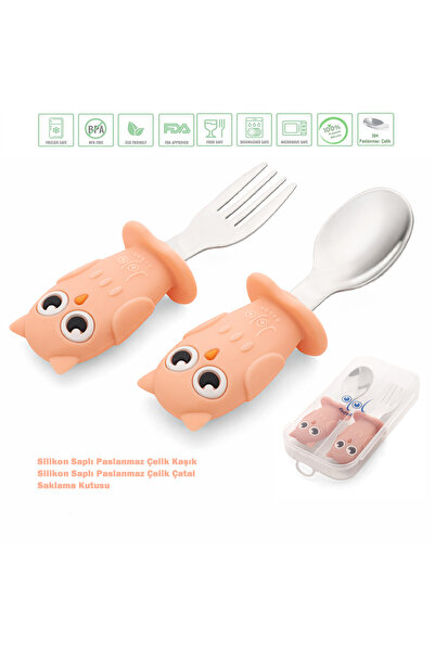 jojobebek Çocuk Silikon Saplı Paslanmaz Çelik Uçlu Kaşık - Çatal Seti Baykuş ...