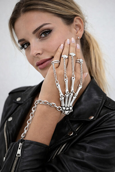 Kutcha Accessories Gümüş Kaplama İskelet Şahmeran Bileklik – Gotik Tasarım El...