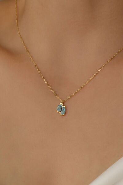 Nox Jewelry 925 Ayar Gümüş Firuze Taşlı Ayak İzi Kolye Gold