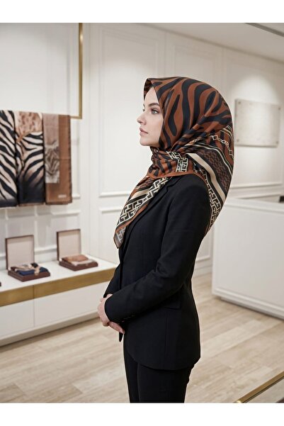 Parla TREND Zebra Desenli Zincir ve Geometrik Detayli Soft Pamuk Eşarp