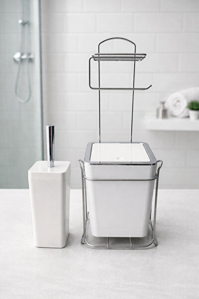 Marla Life Kare Krom Wc Standlı Düz Beyaz Banyo Seti + Wc Fırça ve Hazneli – ...