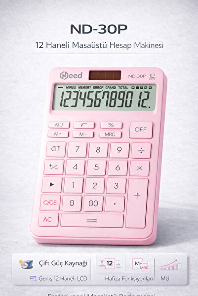 Need ND-30P Pastel Pembe Hesap Makinesi 12 Haneli