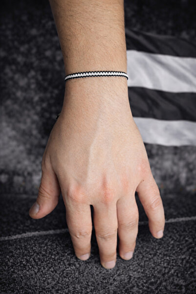 asal takı Siyah beyaz beşiktaş örgü sörfçü bilekliği ayarlanabilir kordon