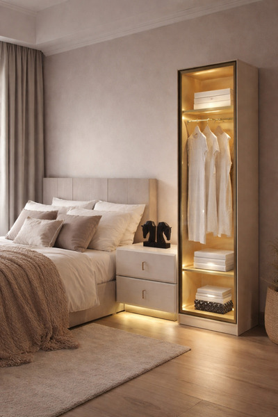 eos mobilya Tek Kapak Gardırop Sensörlü LED Aynalı Reflekte Cam Elbise Dolabı...