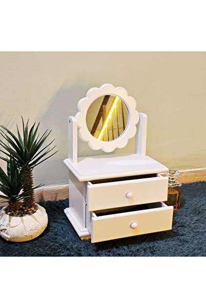 Genel Markalar Papatya Model Ahşap Hareketli Aynalı 2 Çekmeceli Beyaz Lake Ta...