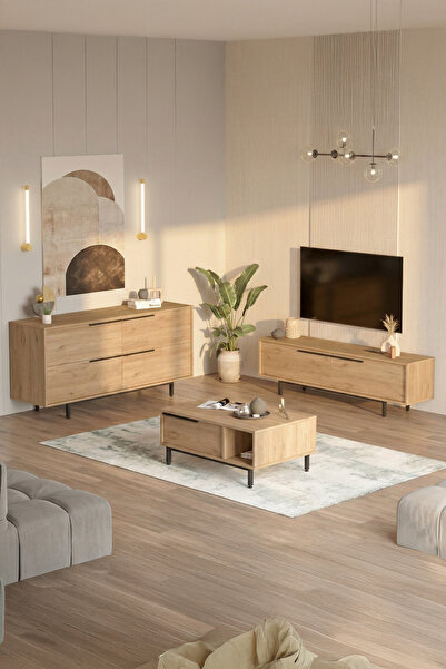 Yurudesign Ocean Tv Ünitesi Orta Sehpa Konsol 3'Lü Set Sepet ON20-S