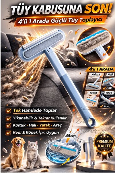 Kitchen Beauty 4'ü 1 Arada Tüy Toplayıcı Kedi Köpek Tüy Temizleyici Fırça Çok...