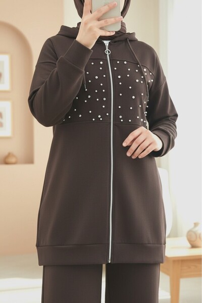 HİJABAYA Σετ Oyhso με κουκούλα και φερμουάρ μπροστά, με λεπτομέρειες από πέρλ...