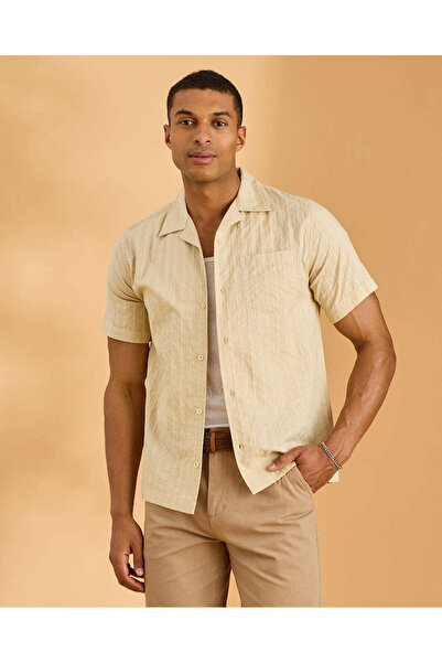 REDTAG Men Beige Plain Shirt