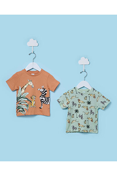 REDTAG Infant Boys Orange And Green Lion King 2 Pack T Shirt