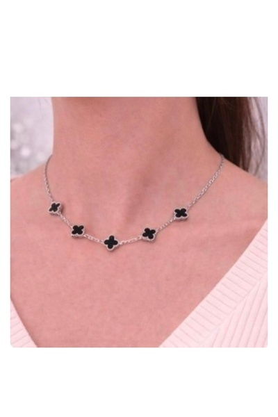 Takistan Siyah Taşlı Yonca Model Kolye