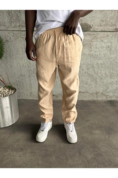 KağanKY Beige Tencel Fabric Boyfriend Pants