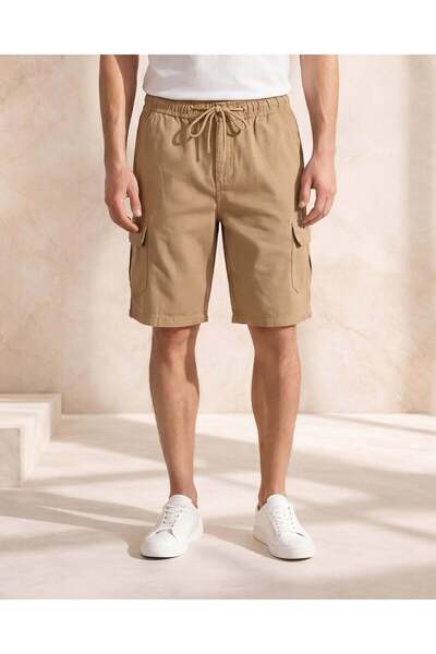 REDTAG Men Beige Cargo Shorts Below Knee