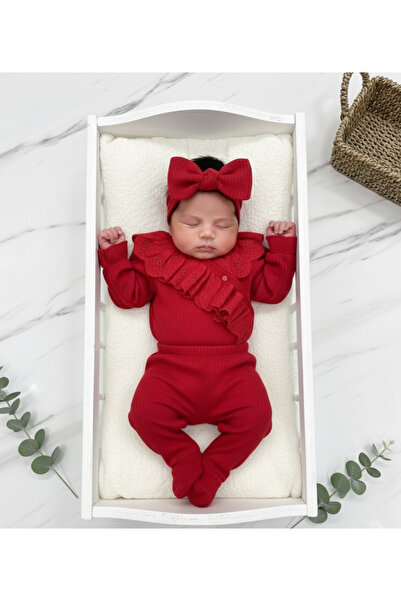 Leylababybutik 5'Li %100 Pamuk Dantelli Kruvaze Yaka Kız Bebek Hastane Çıkışı...