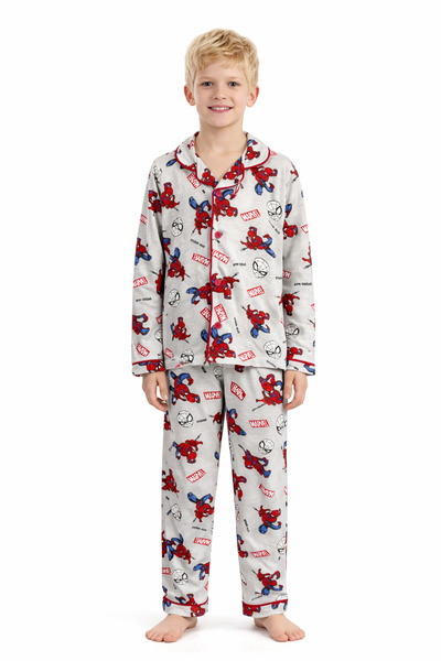 Enie Boys' 95% Cotton Marvel & Spiderman Patterned Long Sleeve Pajama Set + E...