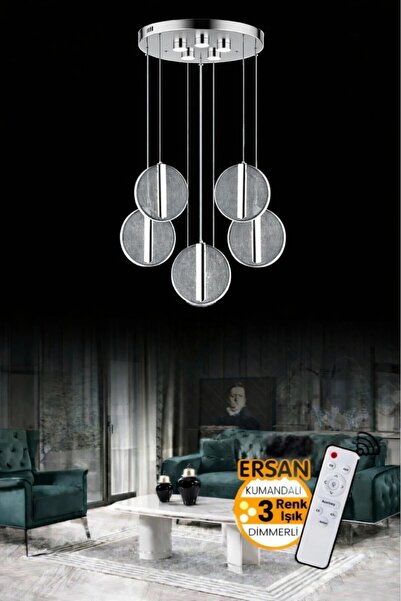 Ersan Avize Head 5'li Krom Kumandalı 3 Renk Işık Özellikli Dimmerli Modern Sa...