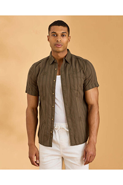 REDTAG Men Brown Seersucker Cotton Shirt