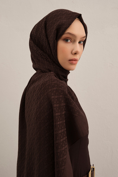 Armine Lyocell Shawl - Double a Logo Pattern - Aly5-10 - Bitter Brown