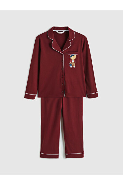 LC Waikiki LCW DREAM Claret Red Γιακάς πουκαμίσου με τύπωμα Γυναικείο Σετ Πιτ...