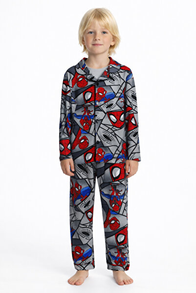 Enie Boys' 95% Cotton Spiderman Patterned Long Sleeve Eye Patch Pajama Set