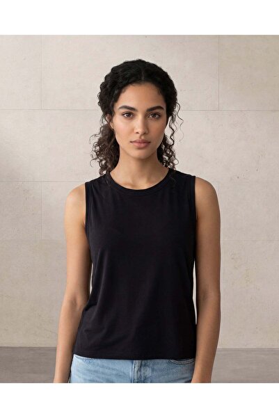 REDTAG Women Black Sleeveless Active Performance T-Shirt