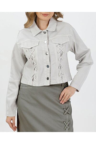VELLICHOR Lace-Up Denim Jacket - Light Smoke