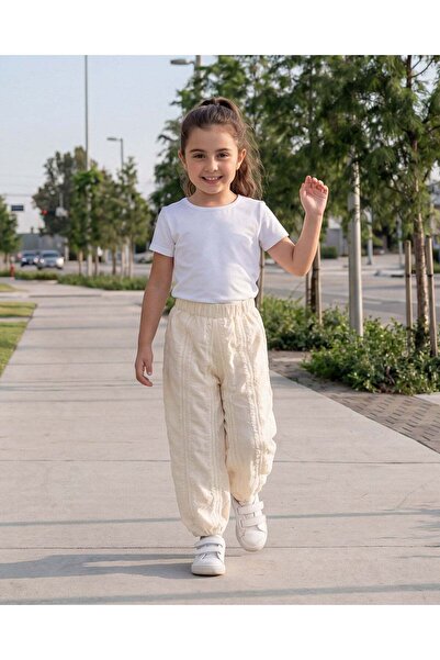 REDTAG Girls White Textured Trouser