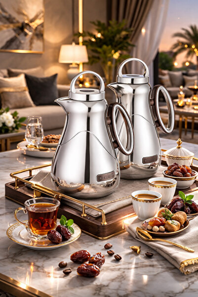 Louvre ✨ طقم ترامس ضيافة أنيق بتصميم عصري – سعة 1+1 لتر لتقديم فاخر يليق بمنا...