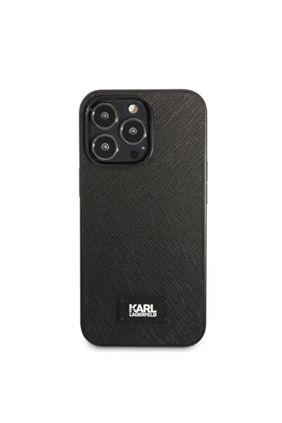 Karl Lagerfeld Carcasă Saffiano Plaque pentru iPhone 13 Pro Max Neagră