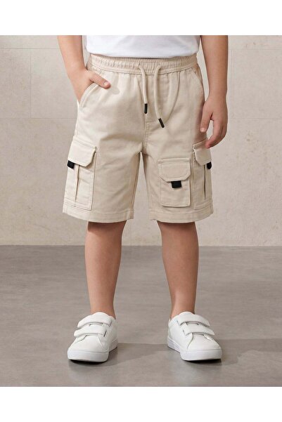 REDTAG Boys Cream Denim Cargo Shorts