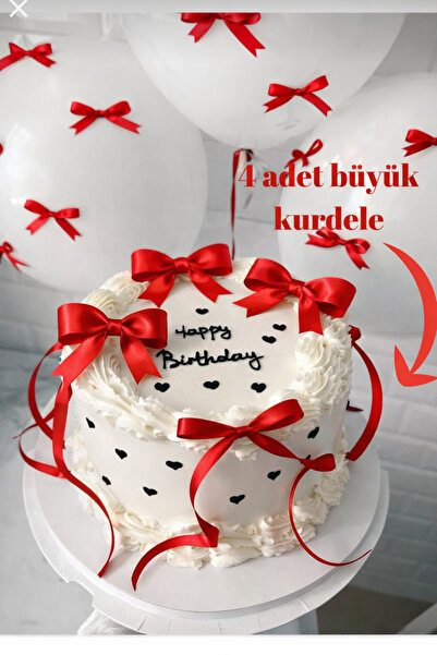 Esram Butik Pasta Balon Üzeri Fiyonk Saten Kurdele Kırmızı 4 Adet Büyük + 40 ...