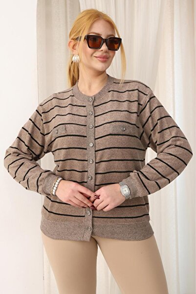 Siyezen Plus Size Striped Soft Cardigan