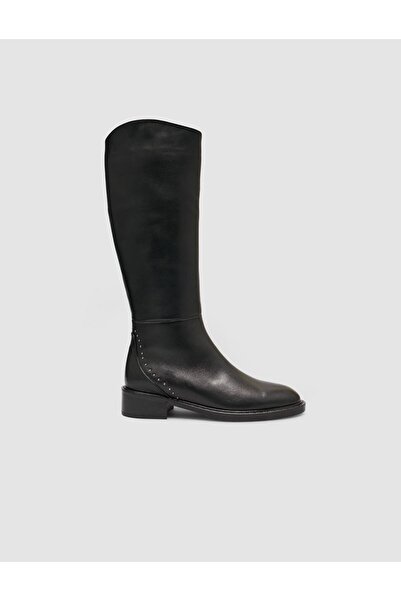 Cabani Genuine Leather Black Women's Boots with Staple Detail