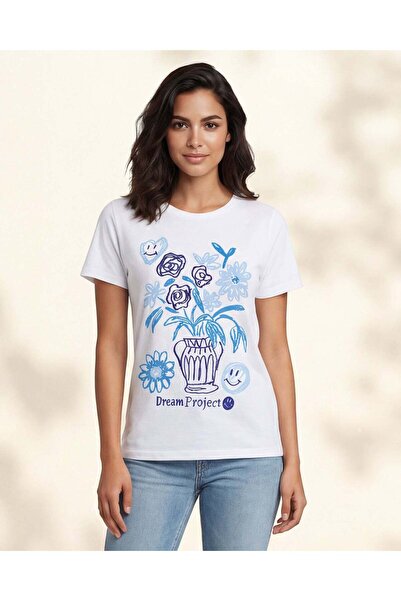 REDTAG Women White Printed Embroidered T-Shirt