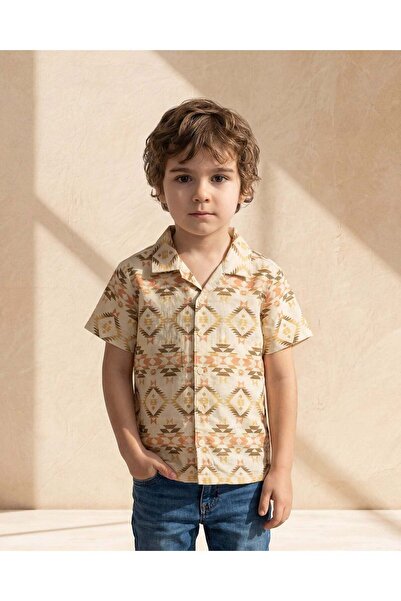 REDTAG Boys Yellow Geometric All Over Print Shirt