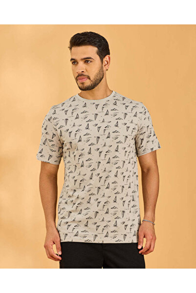 REDTAG تي شيرت رمادي مطبوع للرجال