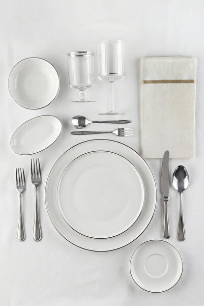 GÖNÜL 21 Parça 6 Kişilik Silver Bone China Porselen Kahvaltı Takımı, Silver D...