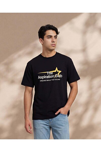 REDTAG Men Black Interlock T-Shirt