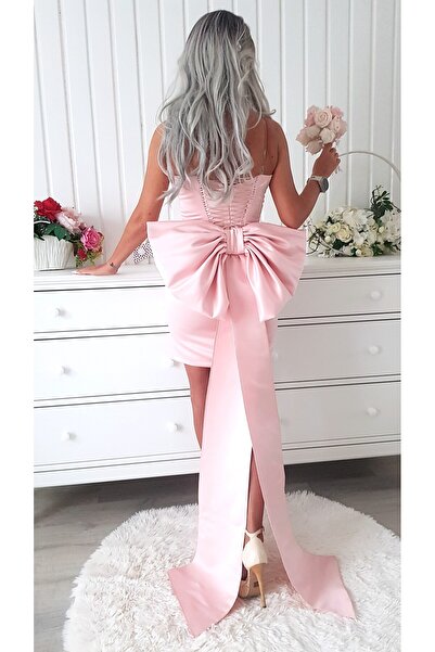 Voguesta Short Occasion Dress with Maxi Bow Celeste Pink
