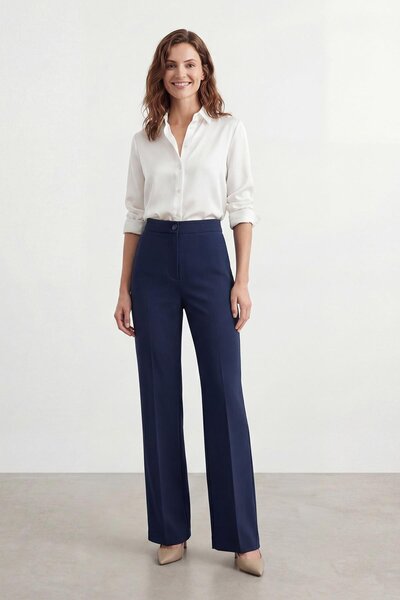 Puane Women's High Waist Wide Leg Pants – 18298Pnt - Navy