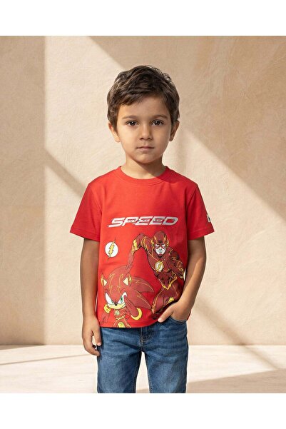 REDTAG تيشيرت أحمر للأولاد مطبوع عليه سونيك وفلاش من الأمام والخلف