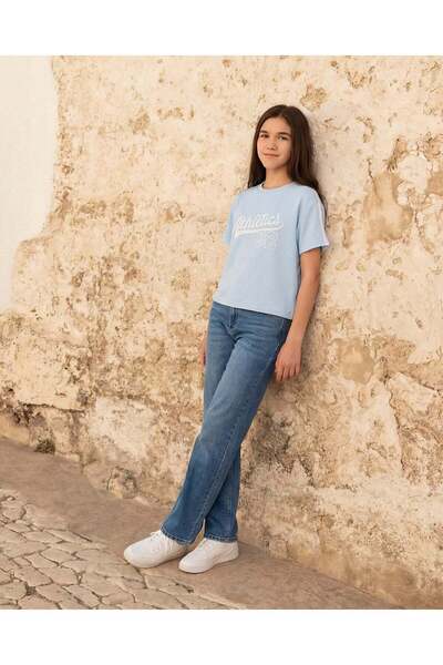 REDTAG Senior Girls Blue Printed T-Shirt