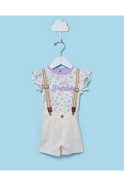 REDTAG تيشيرت أبيض مطبوع بالكامل بنمط بوينتيل للبنات الصغيرات