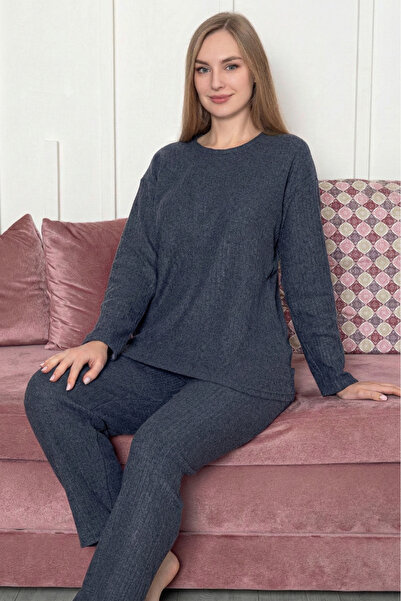 Farya Home Cotton Thick Winter Interlock Striped Long Sleeve Knitted Pajama Set