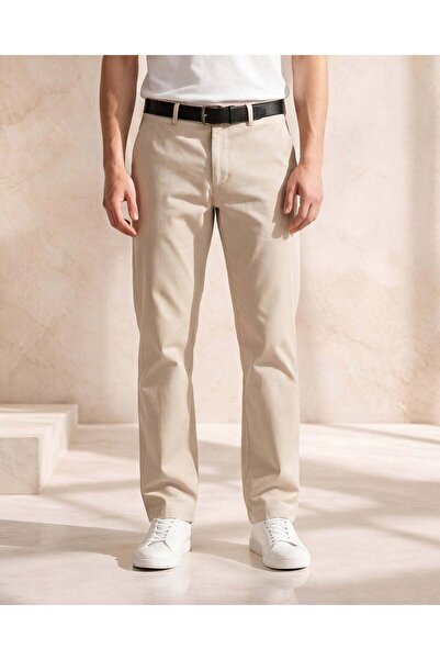 REDTAG Men Beige Belted Chino Pants