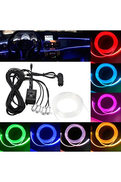 Ruan Lumini ambientale auto Bluetooth cu LED-uri 6M, fibră optică, 5 capete, ...