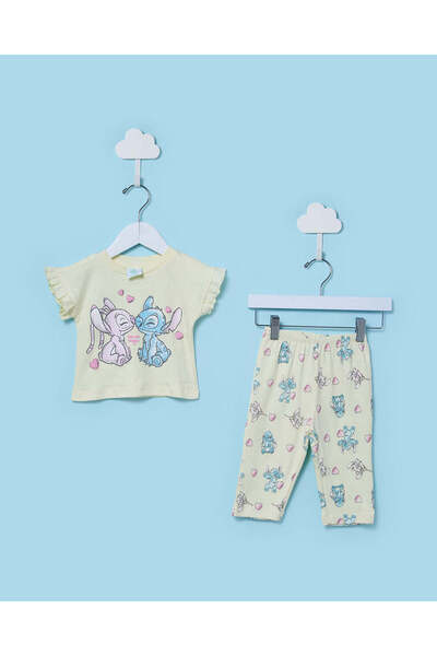 REDTAG Infant Girls Yellow Stitch Shoulder Frill Pyjama Set