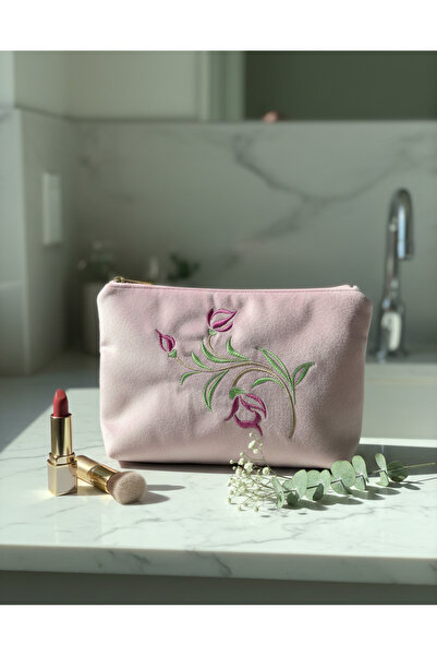 ELVİRA BAG Sümbül Nakışlı Kadife Makyaj ve Aksesuar Çantası (25x15x5)